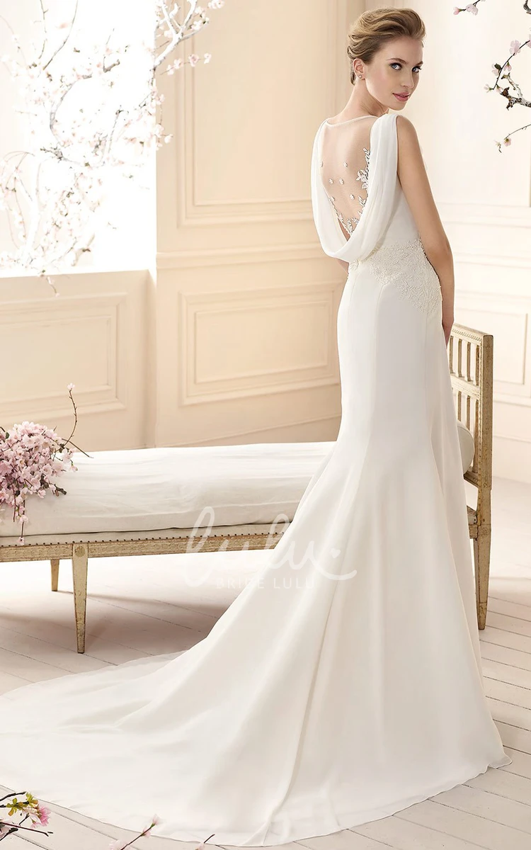 Chiffon Appliqued Cowl-Neck Wedding Dress Simple Sheath Style