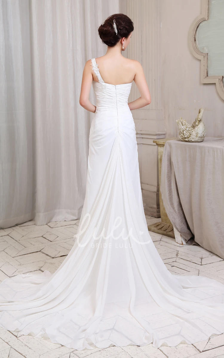 Chiffon Wedding Dress with Single Strap Sweetheart Front-Split Pleats