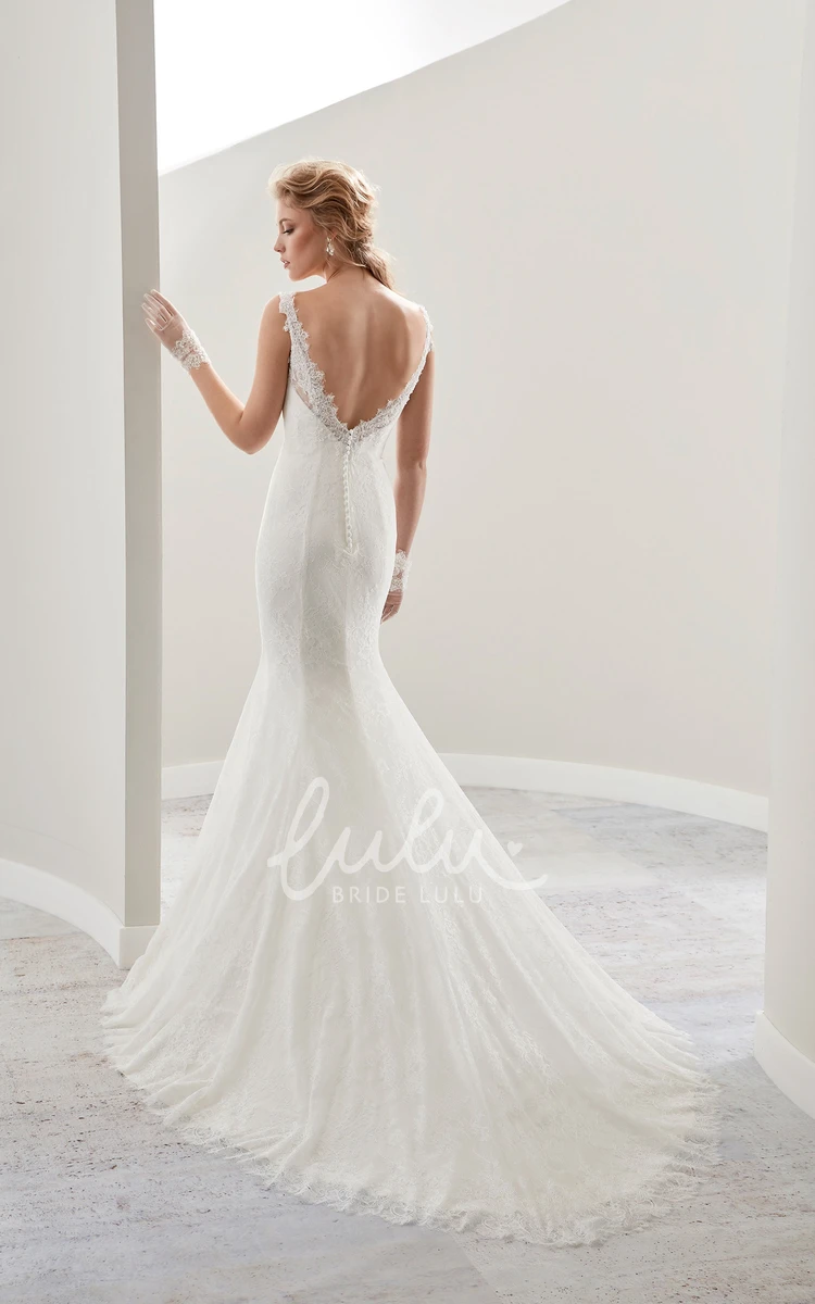 V-neck Sheath Wedding Dress with Open Back and Illusion Straps Modern Bridal Gown