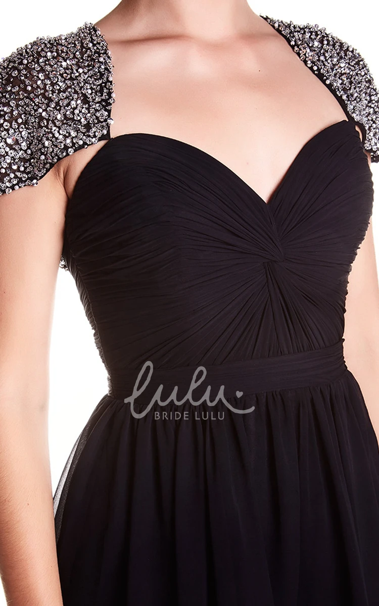 Cap-Sleeve Sweetheart Chiffon Prom Dress with Beading A-Line Short Keyhole Back