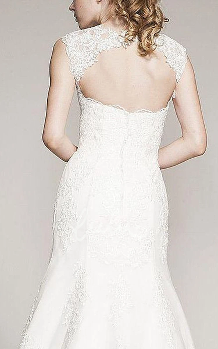 Beaded Lace A-Line Wedding Dress with Queen-Anne Neckline and Floor-Length