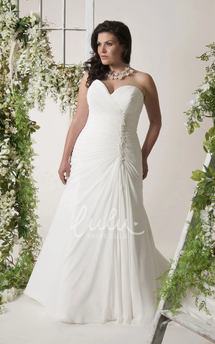 Chiffon Sheath Wedding Dress with Sweetheart Neckline Side Ruching and Corset Back