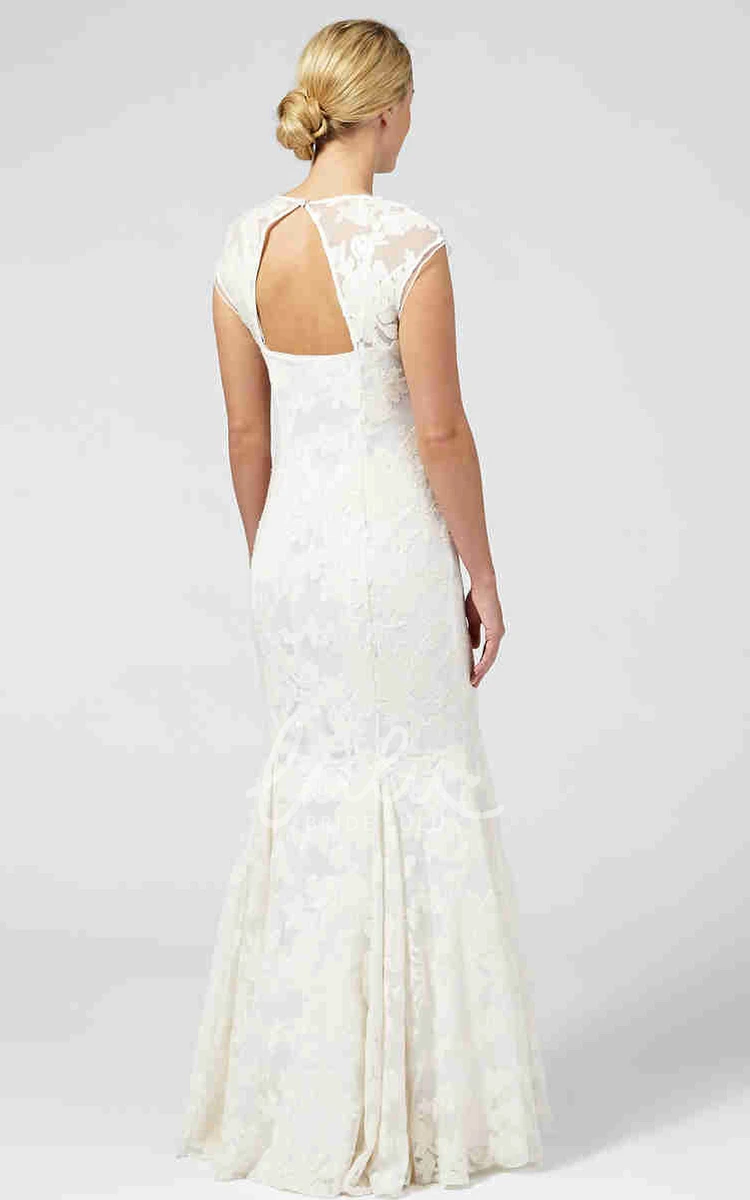 Appliqued Cap-Sleeve Sheath Wedding Dress Elegant Bridal Gown