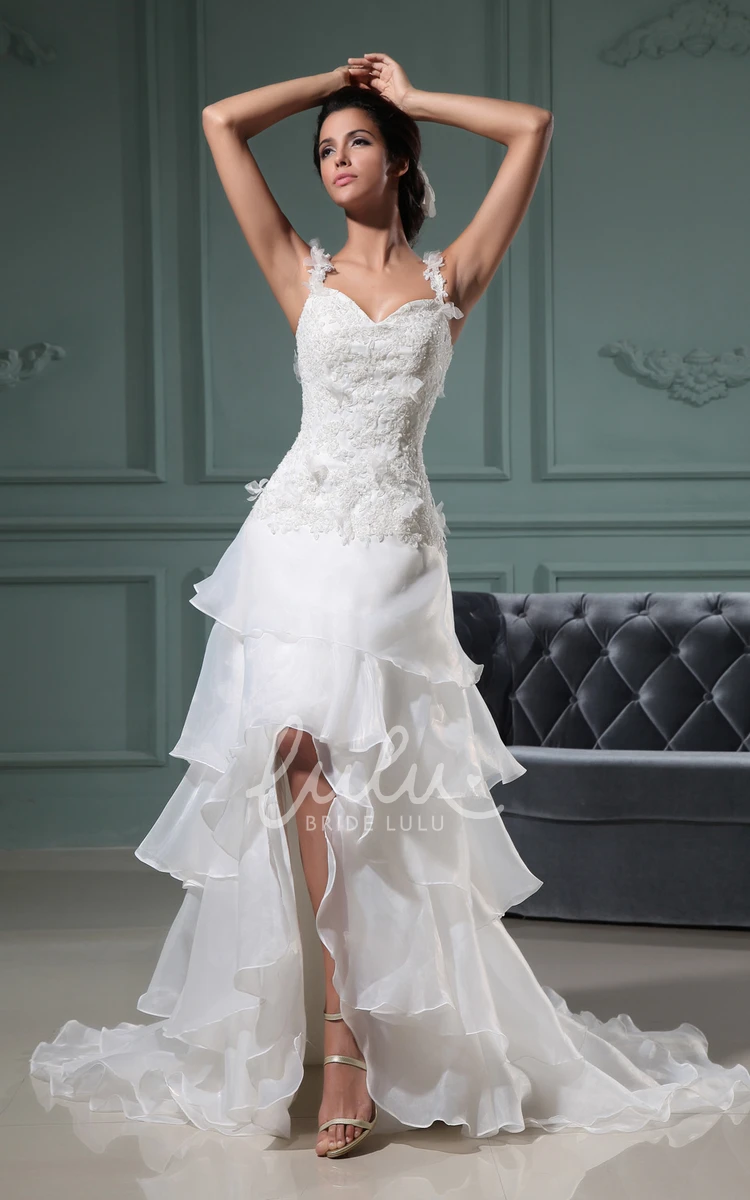 High Low Organza Wedding Dress with Ruffles Sleeveless Sweetheart Gown