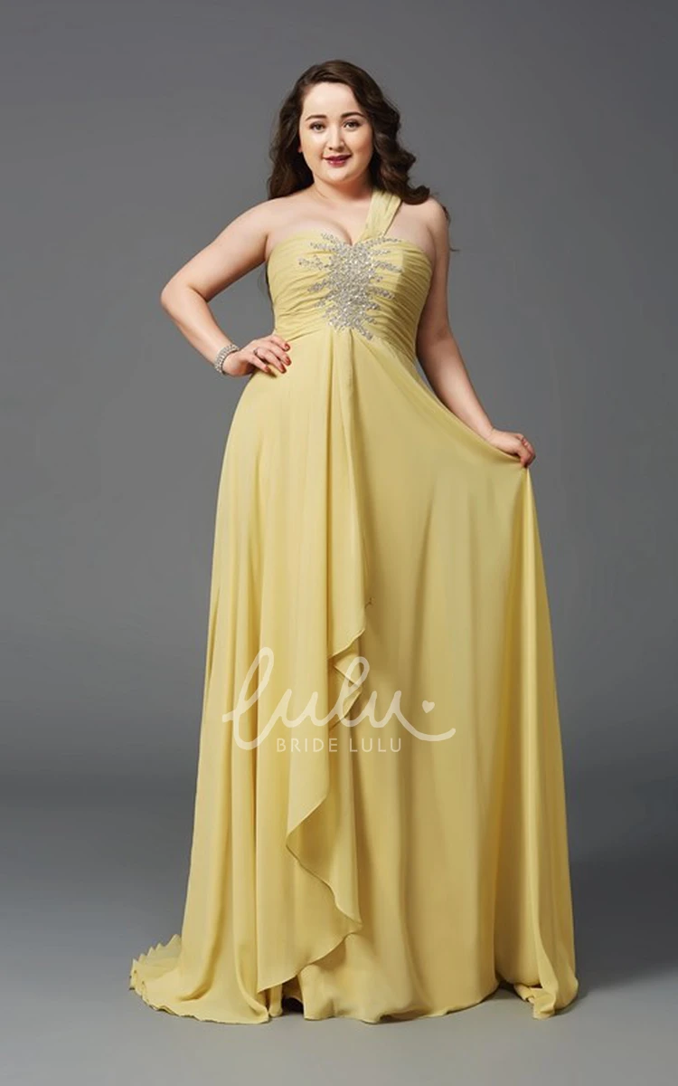 One-shoulder A-line Chiffon Prom Dress with Beading and Draping