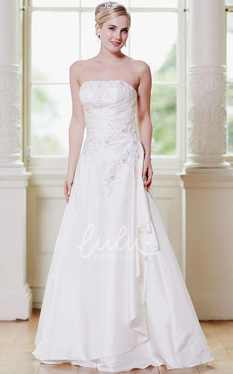 Draped Strapless Taffeta Wedding Dress with Beading and Corset Back A-Line Floor-Length Style