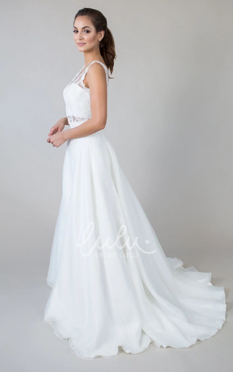 V-Neck Lace&Satin A-Line Sleeveless Wedding Dress