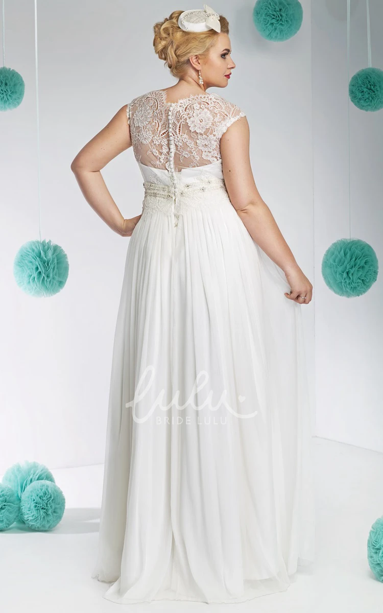 Jeweled Tulle&Lace Plus Size Wedding Dress with Bateau Neck