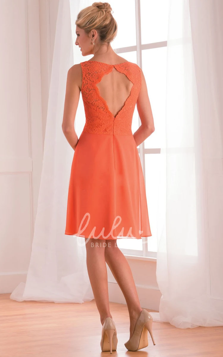 Short V-Neck Bridesmaid Dress with Lace Detail and Keyhole Back
