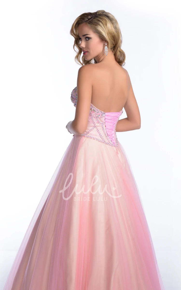 Tulle A-Line Sweetheart Gown with Rhinestone Bust and Lace-Up Back Stunning Prom Dress