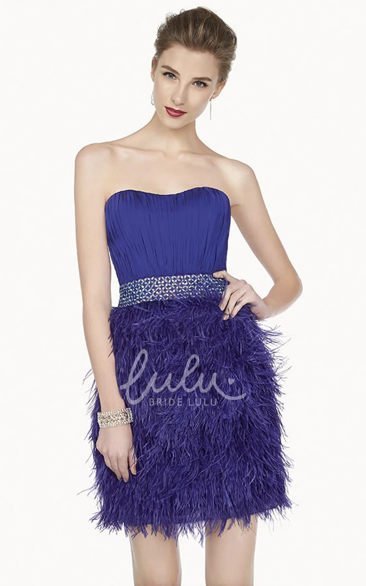 Mini Prom Dress with Feather Skirt and Crystal Waist Strapless Sweetheart