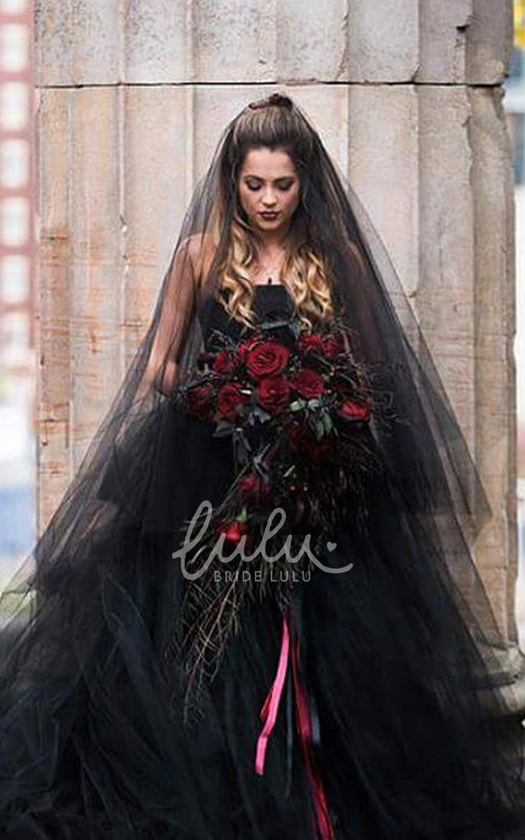 Long Black Puffy Wedding Veil Modern Bridal Accessory