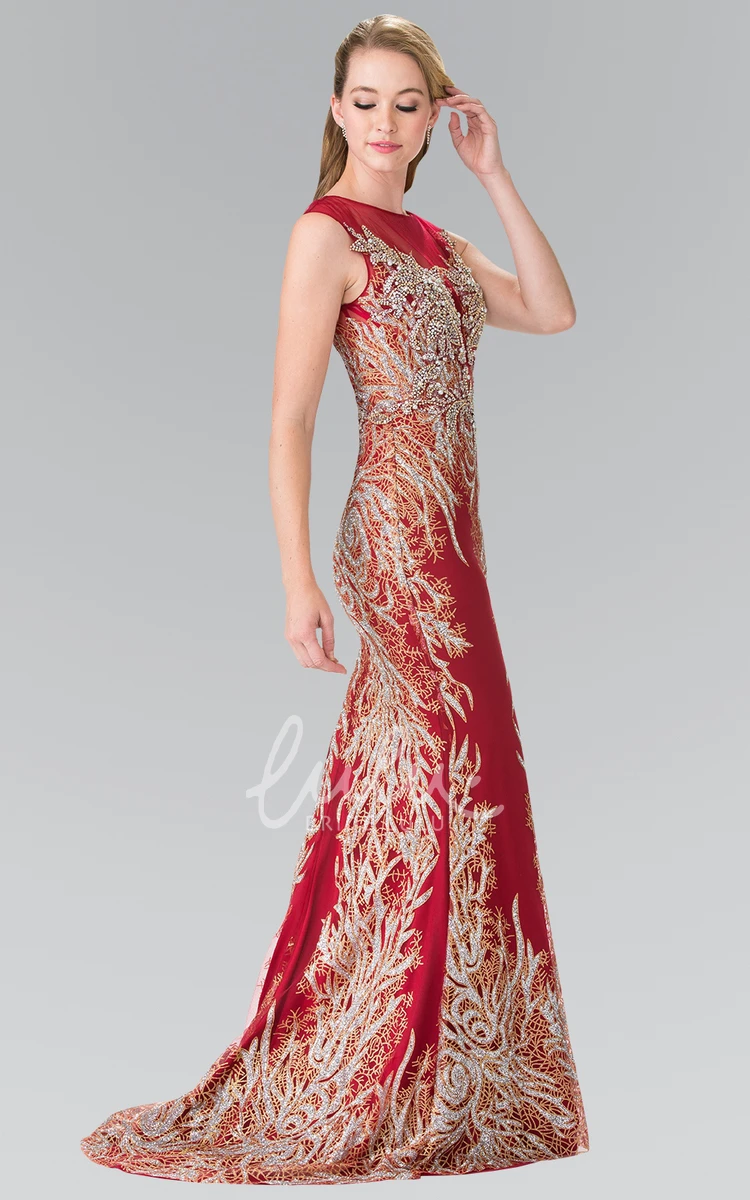 Sleeveless Sheath Jersey Dress with Beading and Sequins Flowy Evening Dress