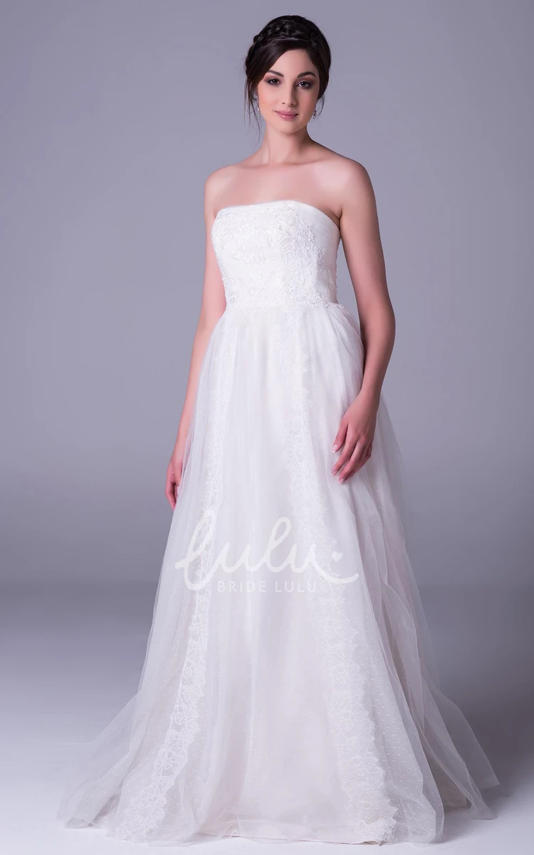 Applique Tulle A-Line Wedding Dress with Strapless V-Back