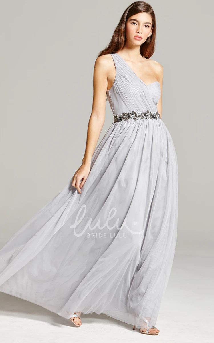 One-Shoulder Chiffon Bridesmaid Dress Jeweled Straps Sleeveless