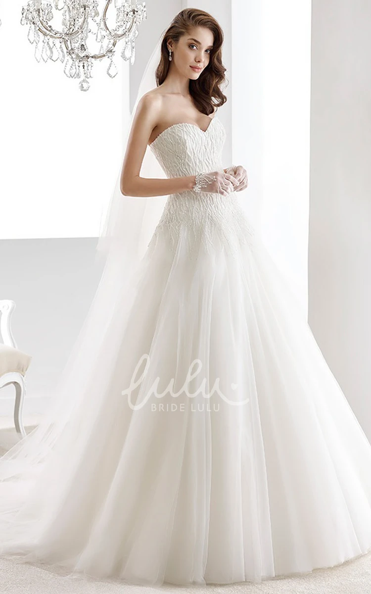 Lace Bodice A-line Wedding Dress with Sweetheart Neckline and Lace-up Back Classic Bridal Gown