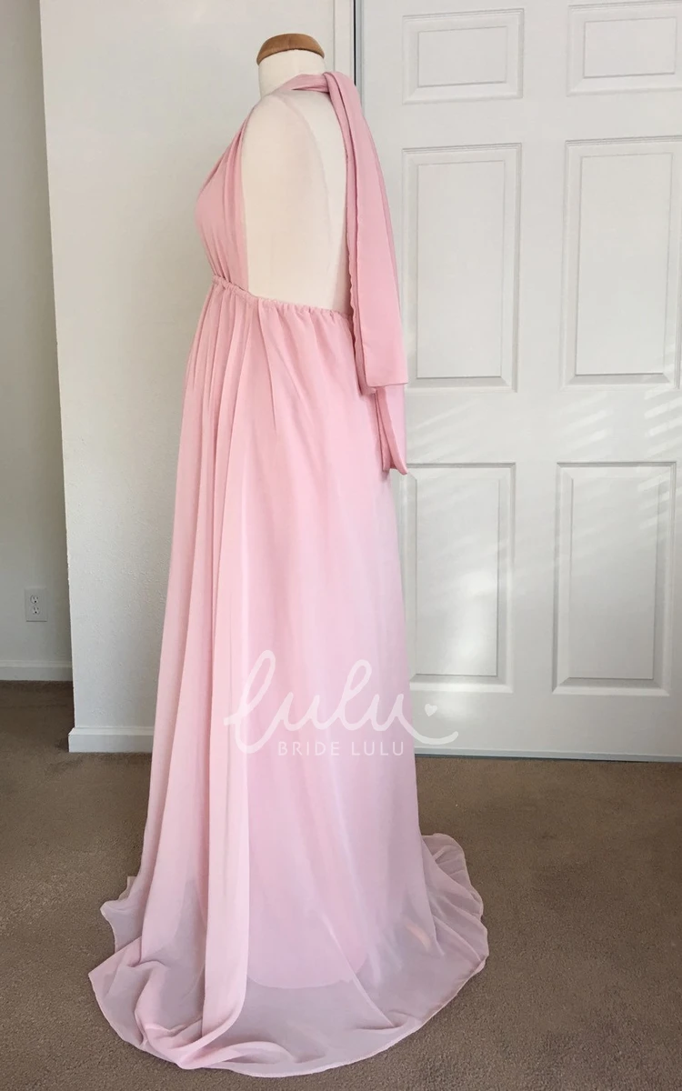 A-line Chiffon V-neck Sleeveless Maternity Bridesmaid Dress with Sash