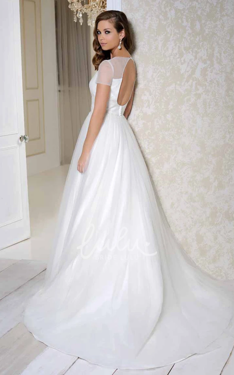 Organza Wedding Dress with Ruched Square Neckline and Keyhole Unique Bridal Gown