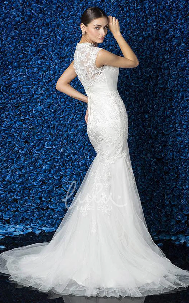 High-Neck Cap Sleeve Lace Mermaid Wedding Dress Elegant & Unique