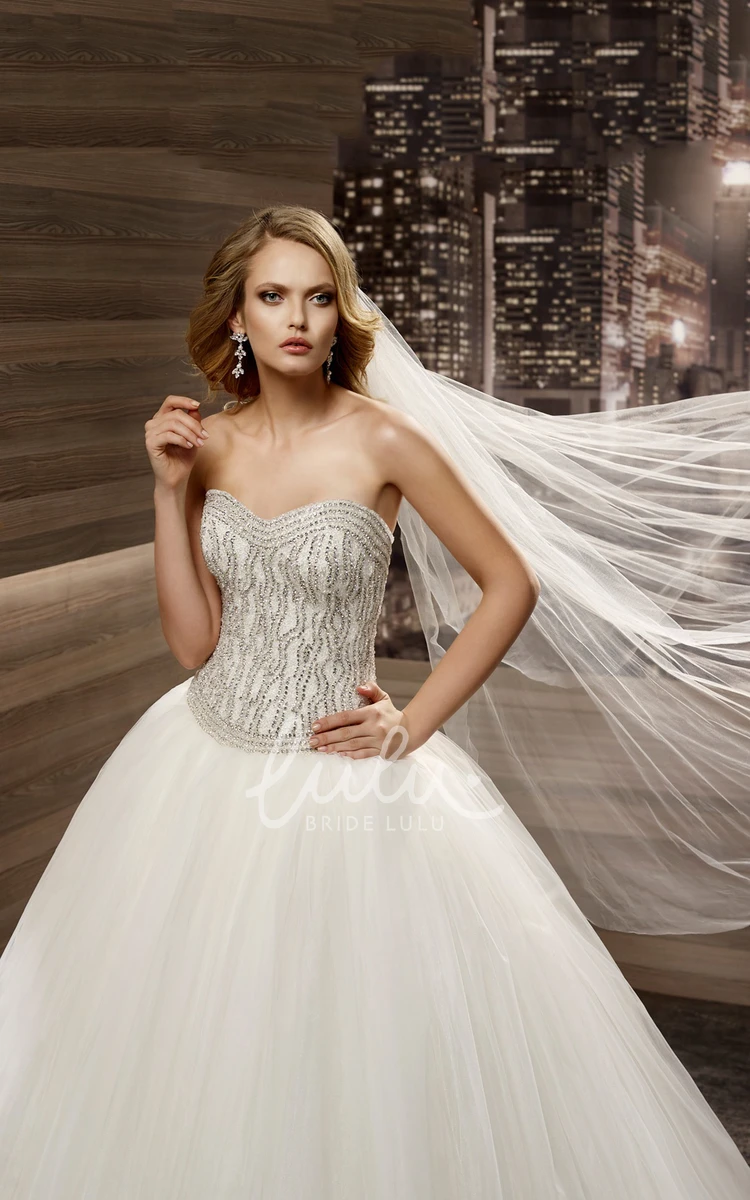 Sequined Sweetheart Wedding Dress with Fine Corset and Puffy Skirt