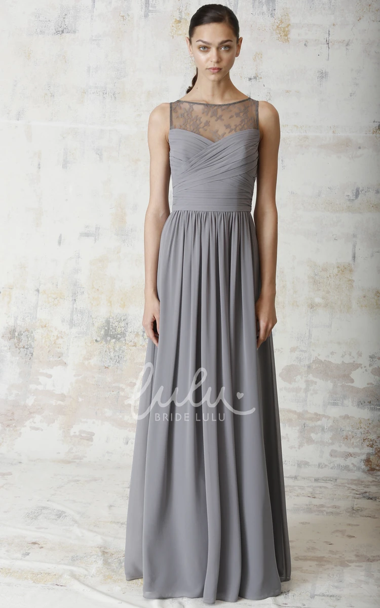 Sleeveless Chiffon Bridesmaid Dress with Brush Train Simple and Classy