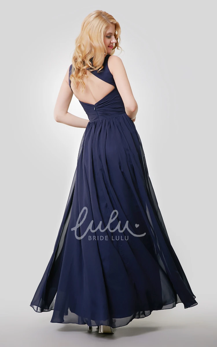 Sleeveless Pleated Chiffon Dress with Keyhole Back Flowy Bridesmaid Dress