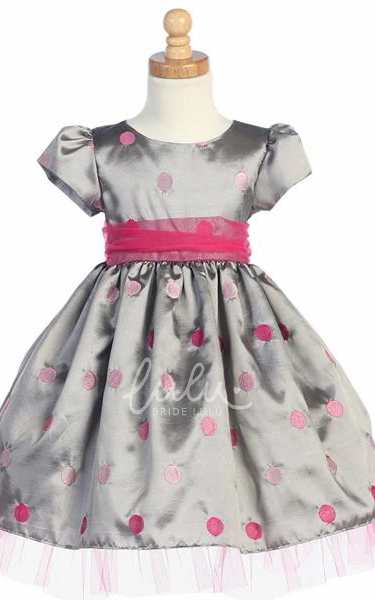 Cap-Sleeve Tulle & Taffeta Tea-Length Flower Girl Dress Modern Wedding Dress for Girls