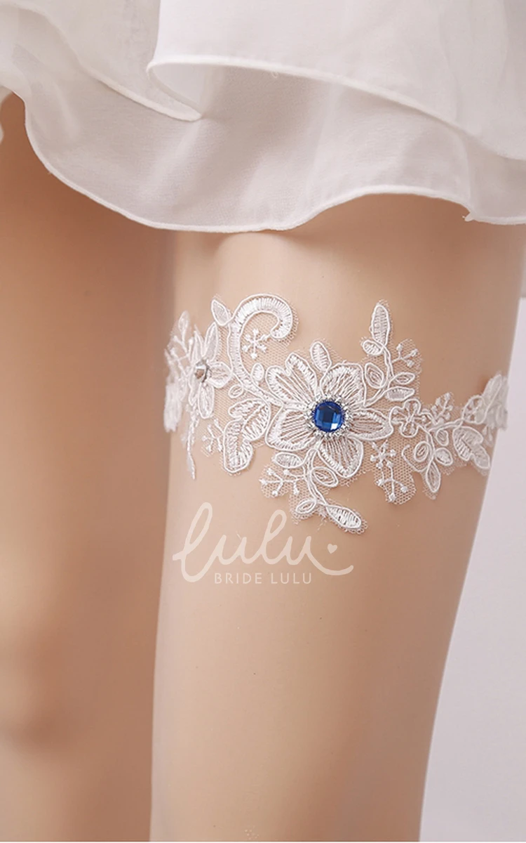 Blue Diamond Lace Garter Elegant Applique Elastic 16-23inch