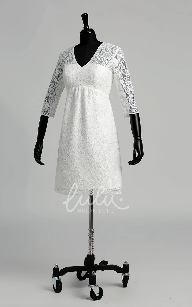 Lace A-line Wedding Dress with V-neckline Illusion 3/4 Sleeves and Ruched Details