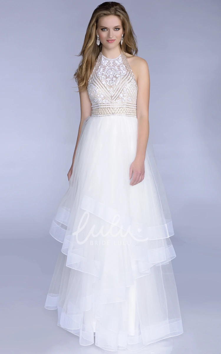 A-Line Tulle Layered Formal Dress with Beadings