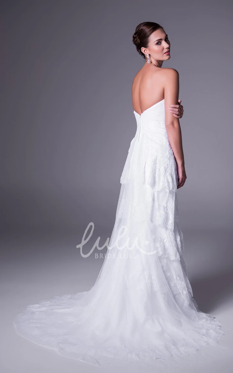 Tiered Strapless Tulle Wedding Dress with Appliques and Beading A-Line Wedding Dress