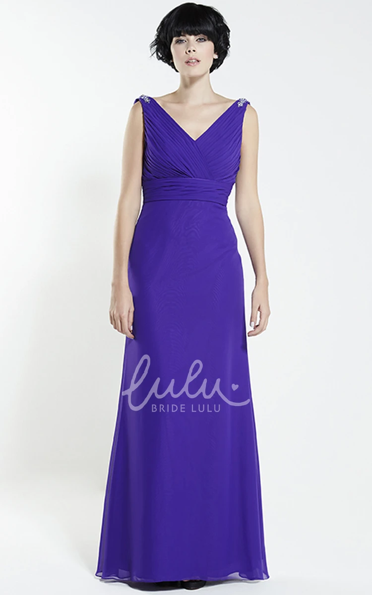 Sleeveless Chiffon Bridesmaid Dress with V-Neck and Criss-Cross Beading Unique Bridesmaid Dress 2024