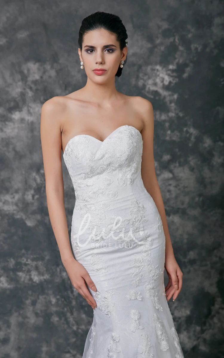 Mermaid Lace Wedding Dress with Sweetheart Strapless Neckline and Court Train