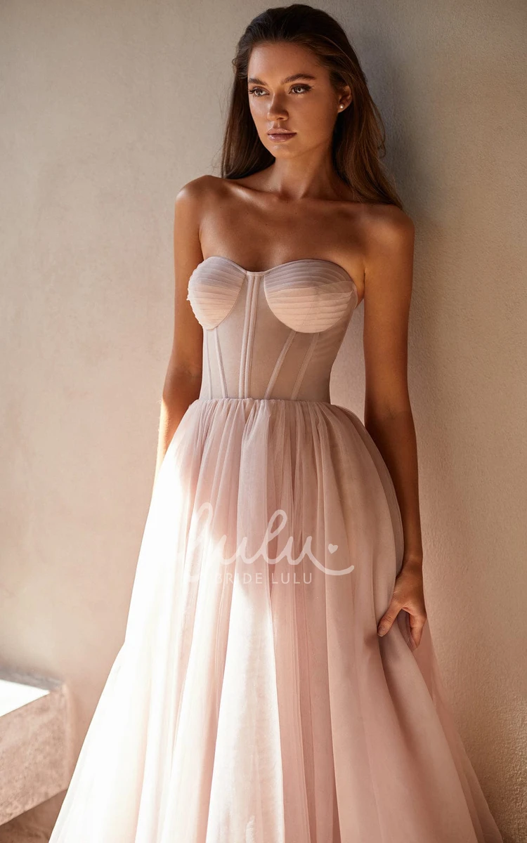Romantic Strapless Tulle Evening Dress with Lace-up Back Women's Formal Gown