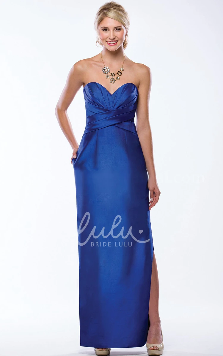 Long Sweetheart Bridesmaid Dress with Side Slit and Pockets