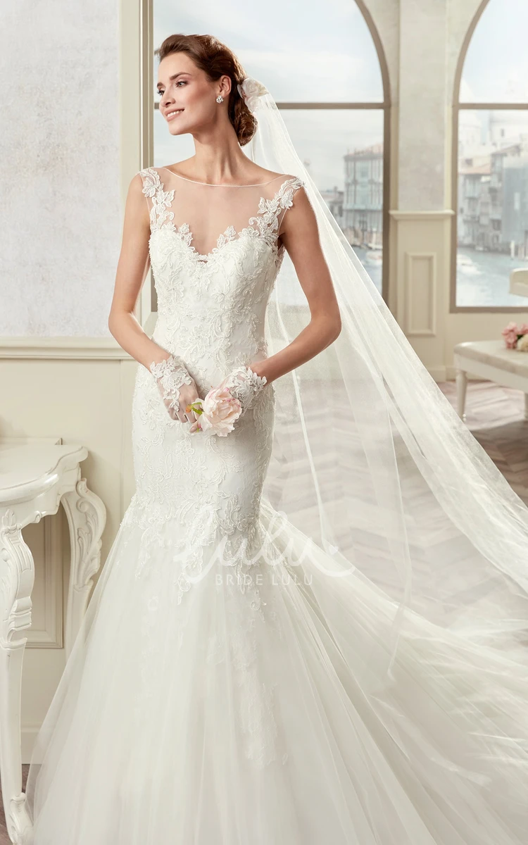 Illusive Cap Sleeve Mermaid Wedding Dress with Open Back