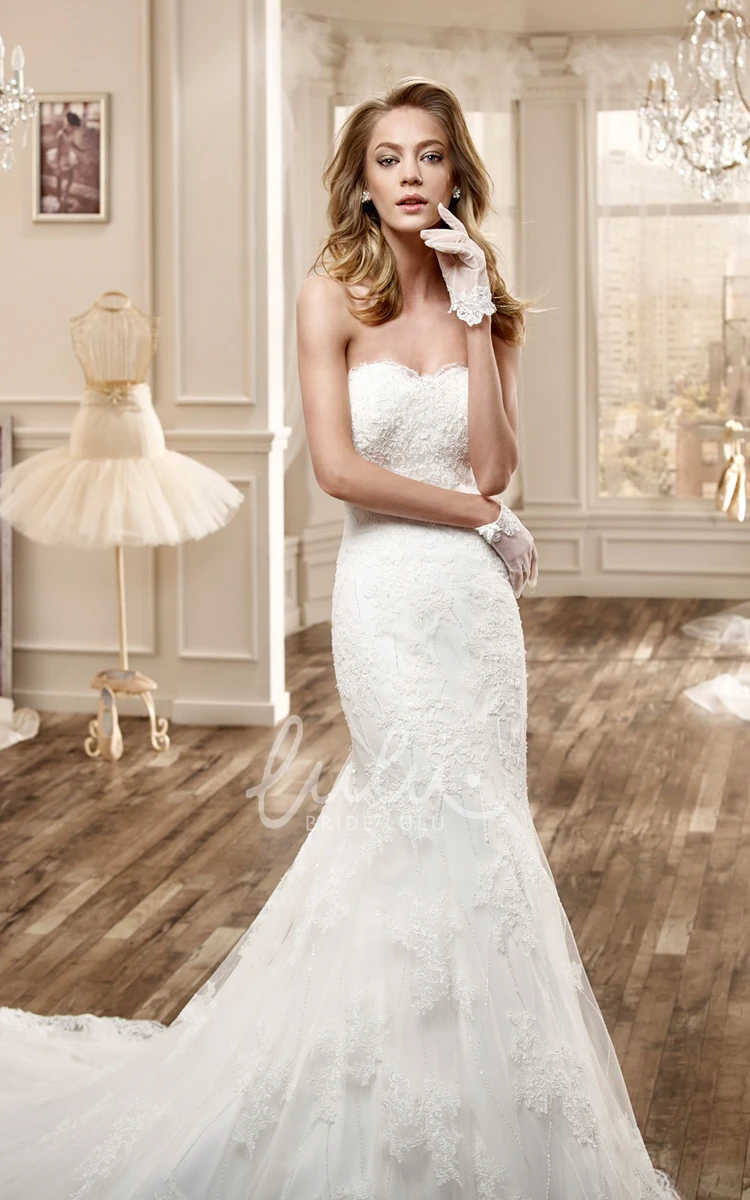 Sheath Lace Wedding Dress with Sweetheart Neckline and Brush Train Romantic Bridal Gown