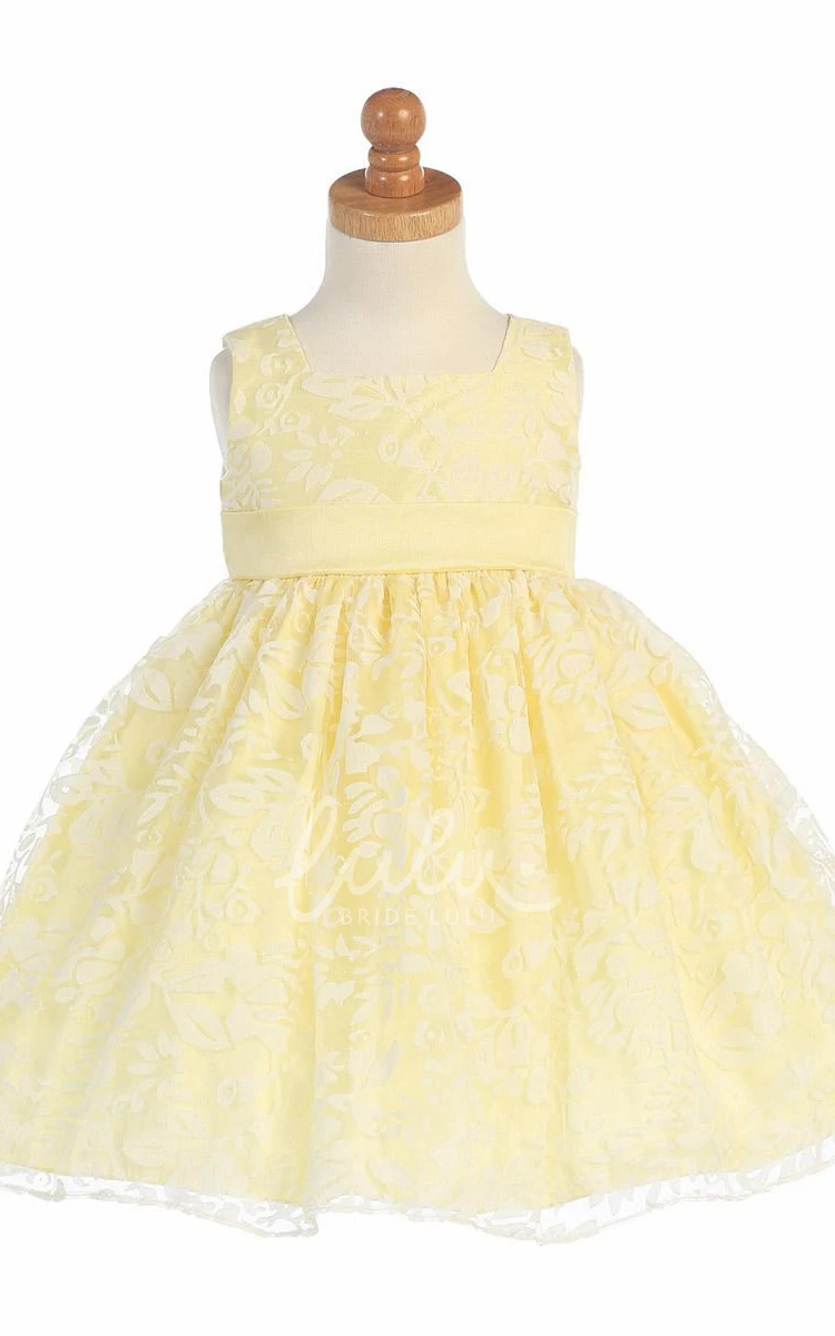 Empire Floral Organza Flower Girl Dress with Pleats Tea-Length Wedding Dress