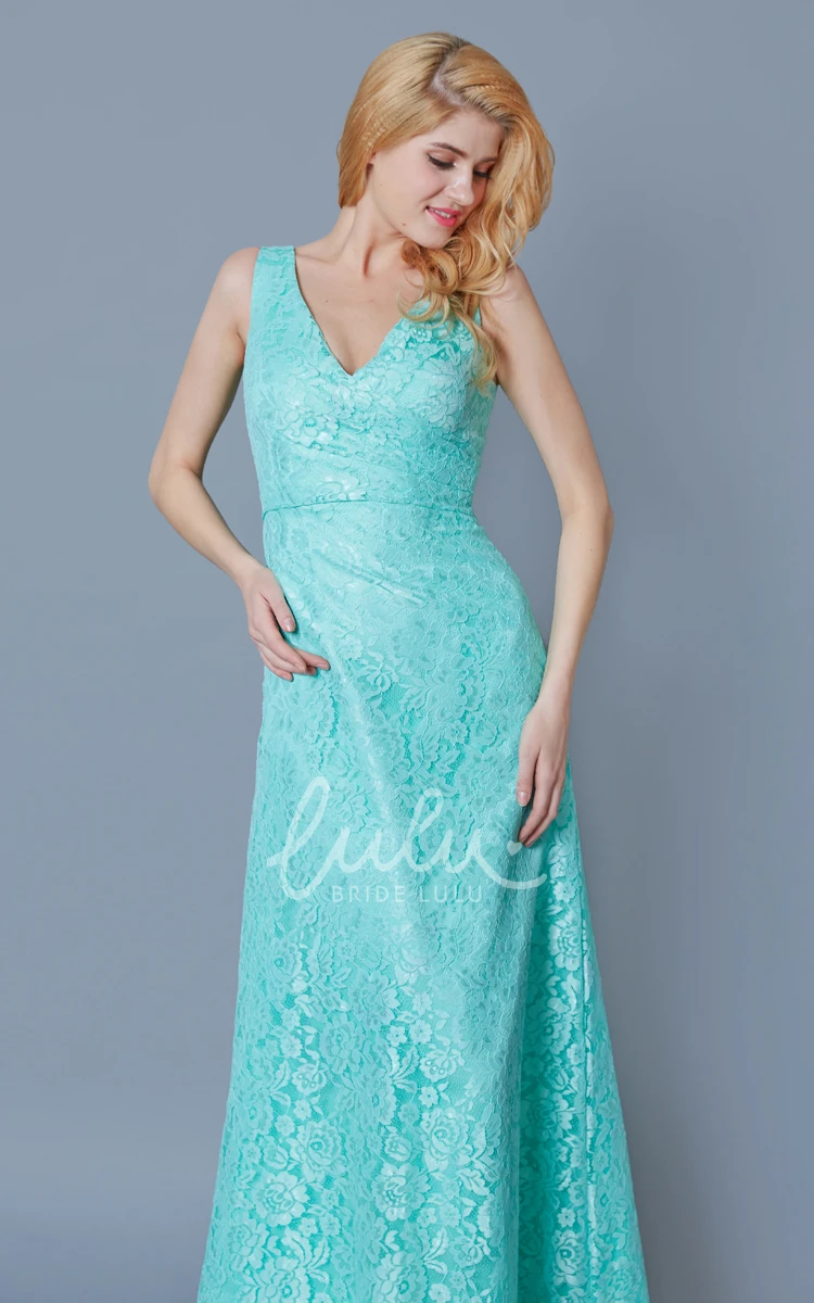 Long Formal Lace Dress with Exquisite V-Neck for Women