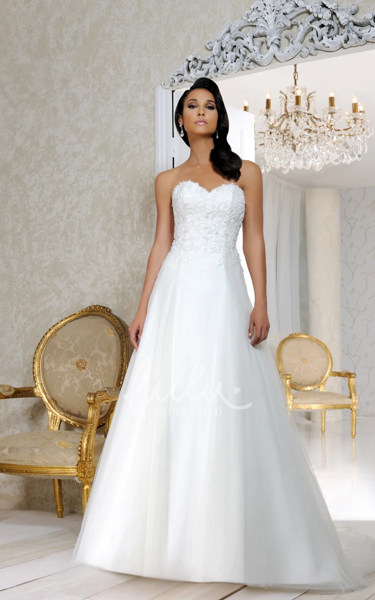 Tulle Appliqued Wedding Dress with V Back Floor-Length Sweetheart