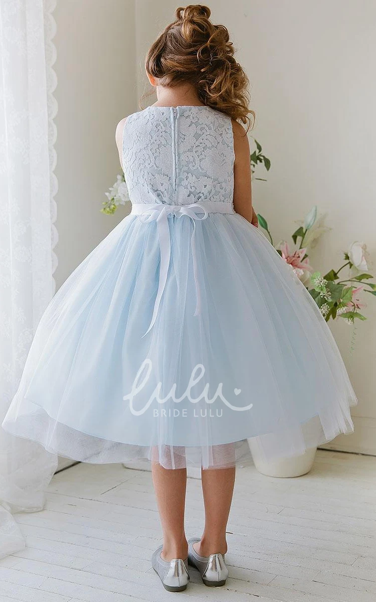 Tiered Tea-Length Tulle and Lace Flower Girl Dress Boho and Romantic