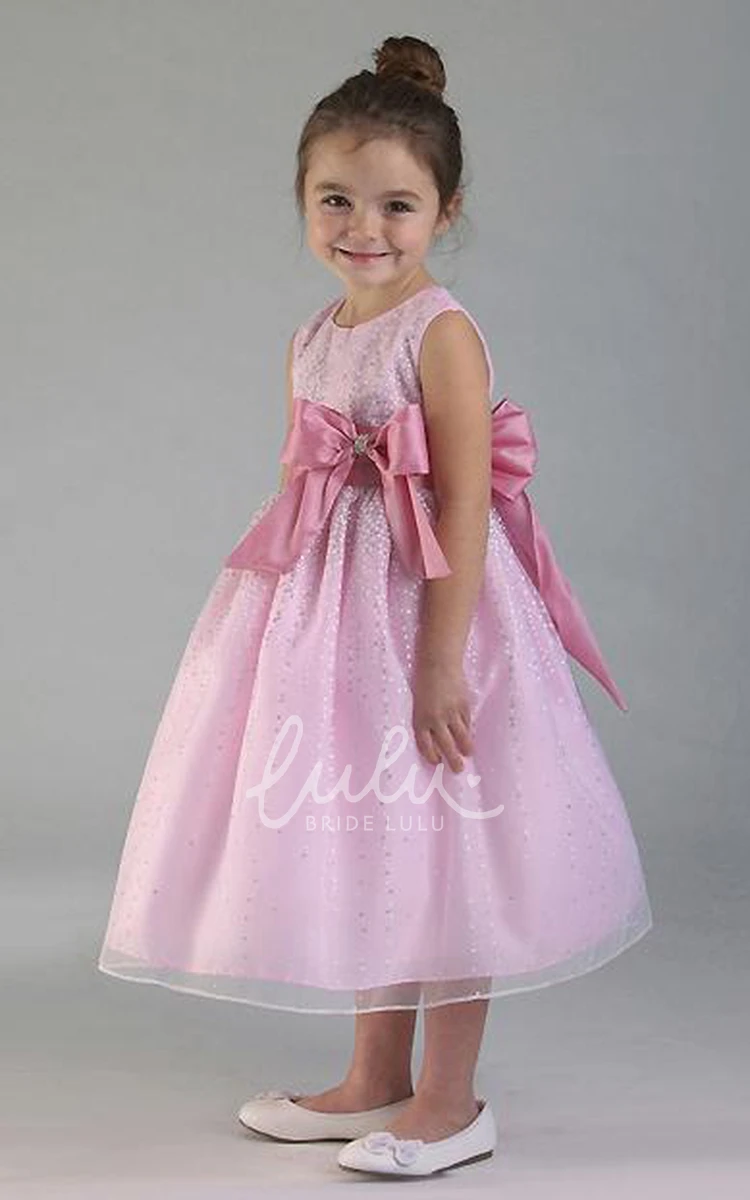 Tiered Tulle&Satin Flower Girl Dress Tea-Length