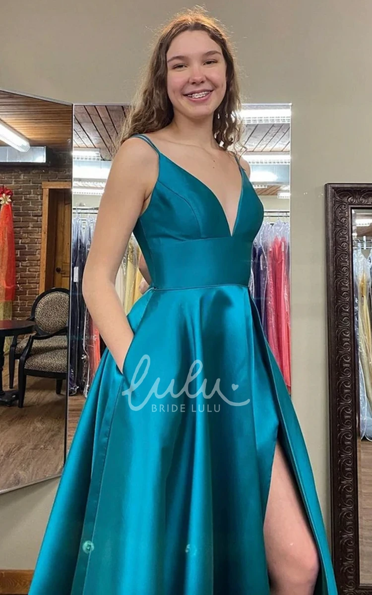 Satin Sleeveless A Line Formal Formal Dress with Pockets Simple & Elegant