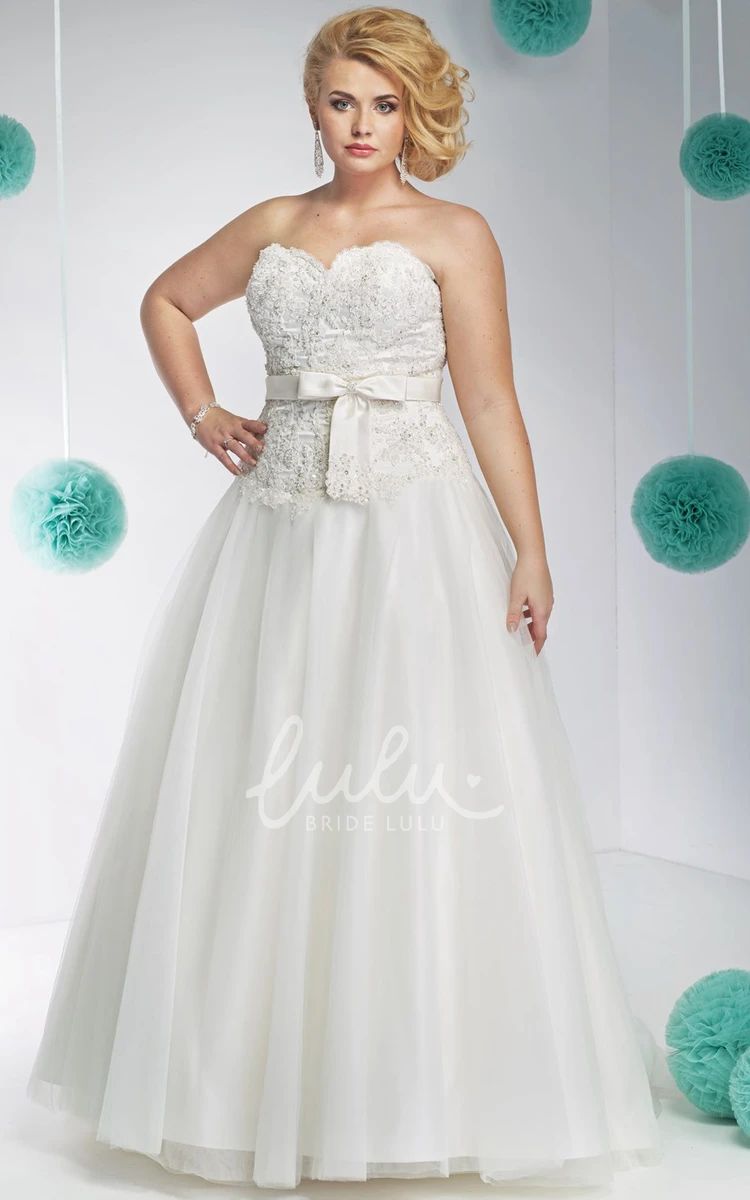 Sweetheart Lace&Tulle A-Line Wedding Dress with Beading and Bow Plus Size