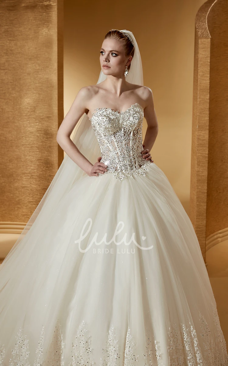 Ball Gown with Beaded Corset and Court Train Wedding Dress