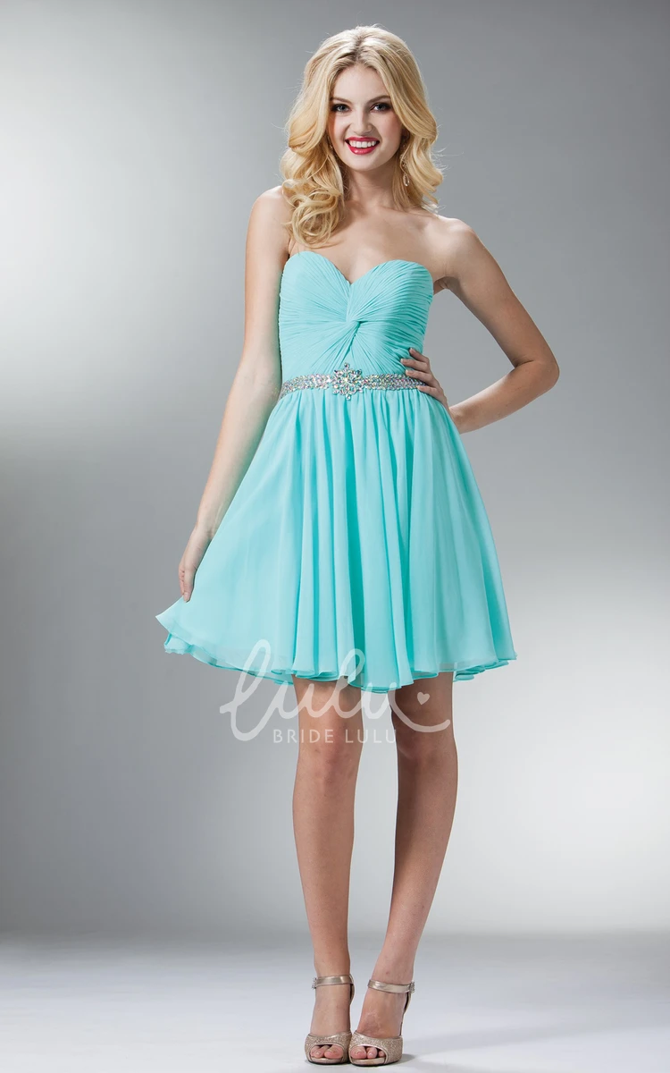 Sweetheart A-Line Chiffon Dress with Criss Cross and Waist Jewellery for Bridesmaids