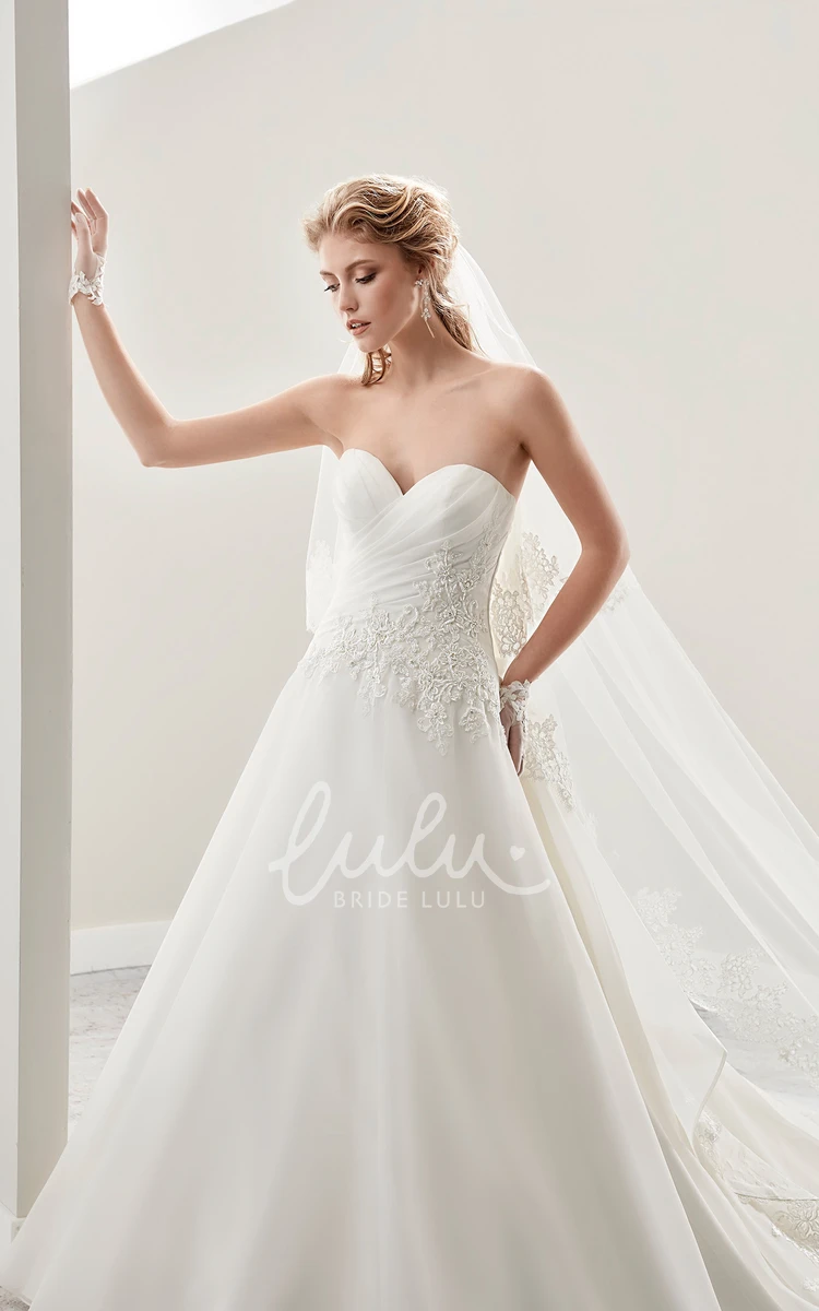 A-Line Wedding Dress with Side Appliques and Back Ruffles