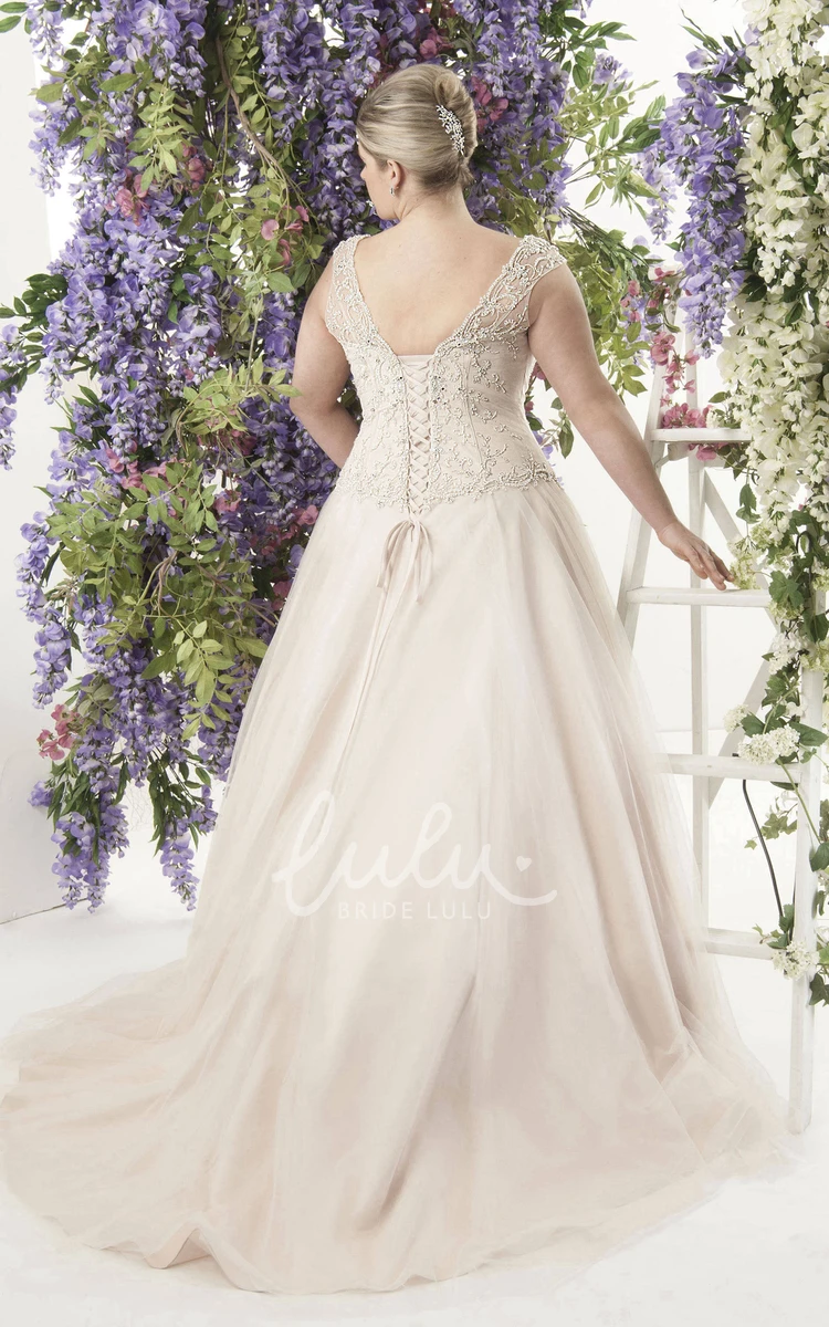 Beaded V-Neck Tulle A-Line Wedding Dress with Cape Sleeves