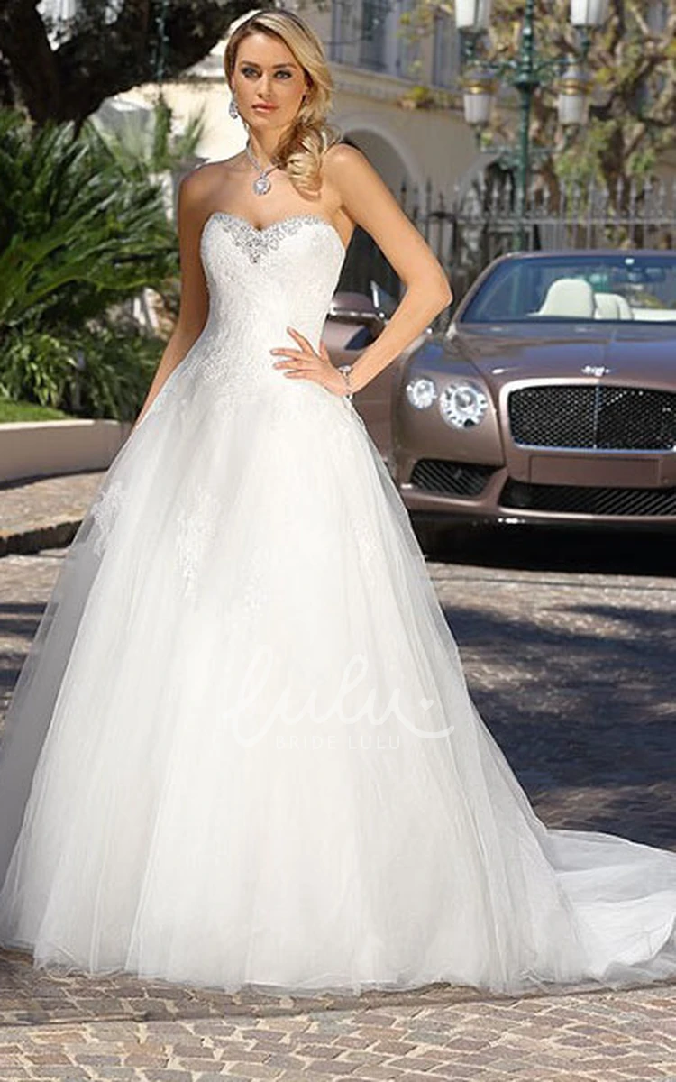 Ball Gown Beaded Tulle Wedding Dress with Sweetheart Neckline and Court Train