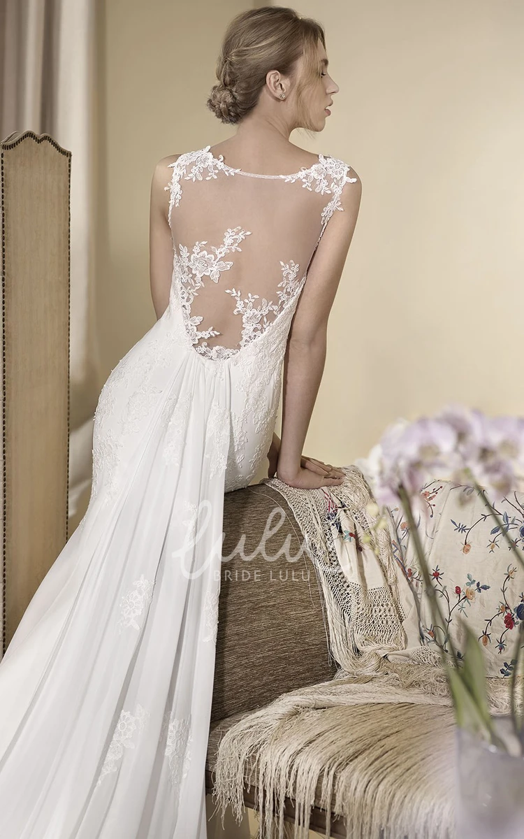 Chiffon V-Neck Sleeveless Sheath Wedding Dress with Appliques